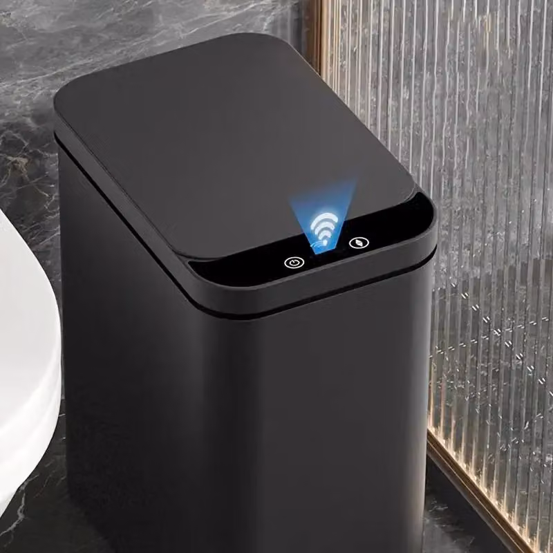Dyzi Set of 2 Black Slim Automatic Motion Sensor Touchless Trash Cans – 3