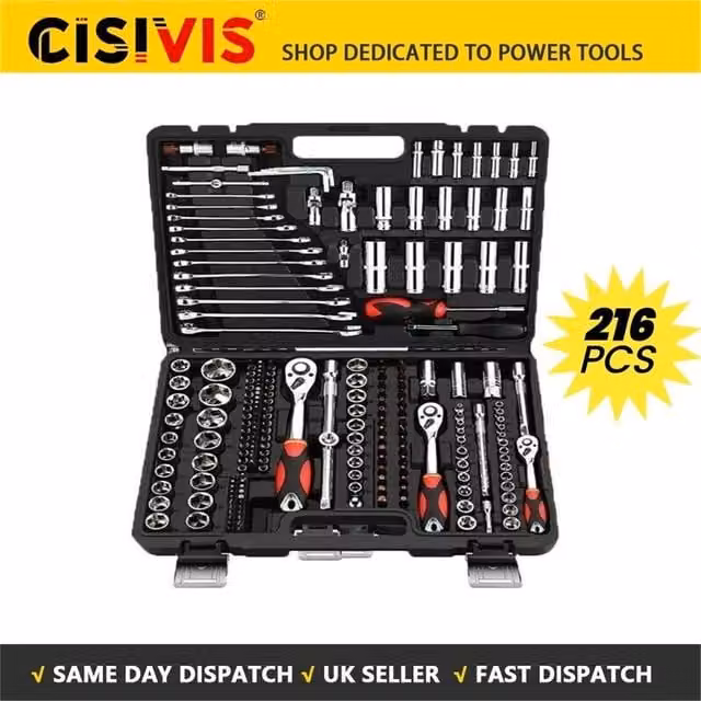 Nordara 216-Piece Socket Set with 1/4, 3/8 and 1/2 Inch Ratchet Wrenches, Black – 1