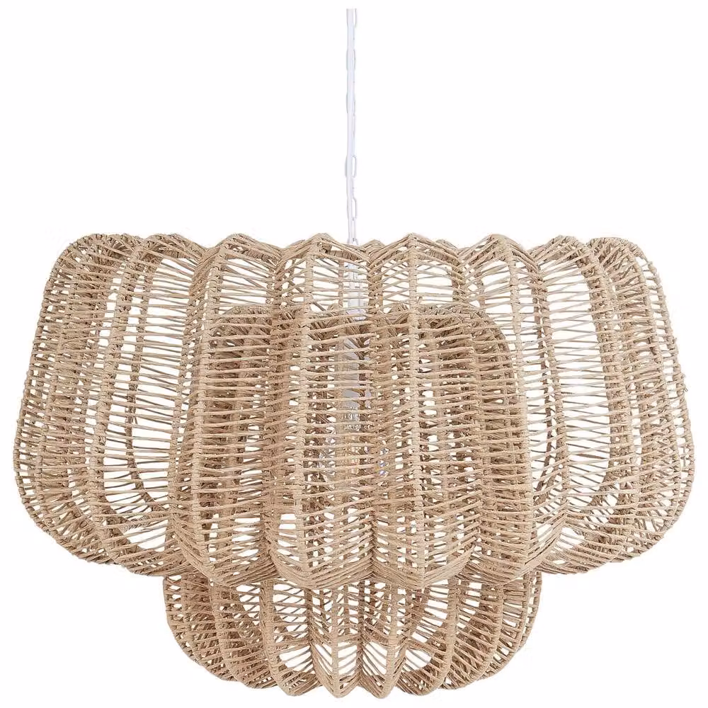 Wyld and Coco Japandi Pendant Lamp in Beige Handcrafted Paper and Rattan Geometric Cage – 2