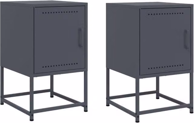 Berkfield Home Set of 2 Anthracite Metal Bedside Cabinets, W/D/H: 36 x 39 x 60.5 cm – 1