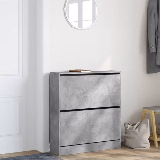 Berkfield Home Shoe Cabinet in Concrete Grey, W: 80 cm, D: 21 cm, H: 87.5 cm