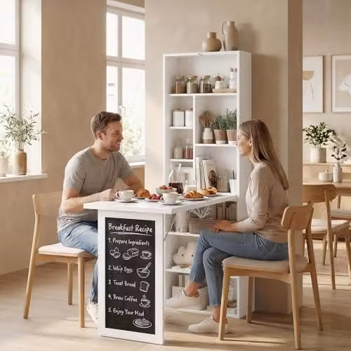 HOMCOM Wall Mounted Folding Computer Desk with Blackboard, White, W: 98 cm, D: 51 cm, H: 60 cm – 5