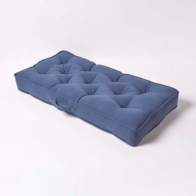 Homescapes Blue Cotton 2 Seater Booster Seat Cushion