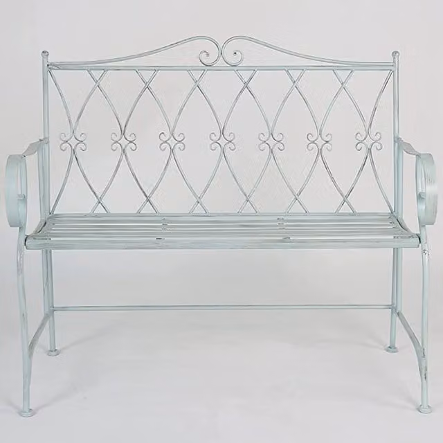 GlamHaus Pavia 2 Seater Foldable Metal Garden Bench in Blue