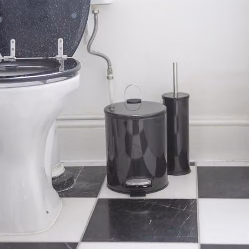 Harbour Housewares 5L Round Stainless Steel Pedal Bin and Toilet Brush Set in Black – 2