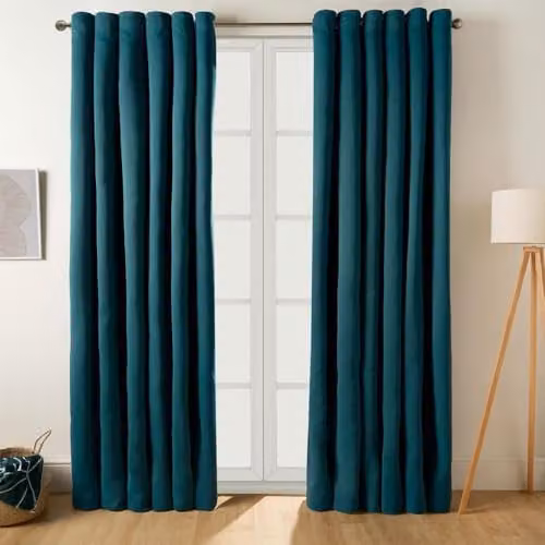 OHS Pair of Thermal Blackout Eyelet Curtains in Petrol Green, W: 167 cm, H: 182 cm – 1