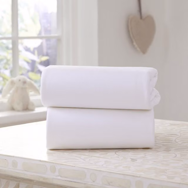 Clair De Lune CDL Baby White Cotton Jersey Fitted Sheet with All-Round Elastic, 73 cm