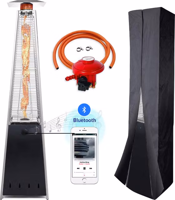 BU-KO Silver Stainless Steel and Aluminium Outdoor Patio Pyramid Gas Heater