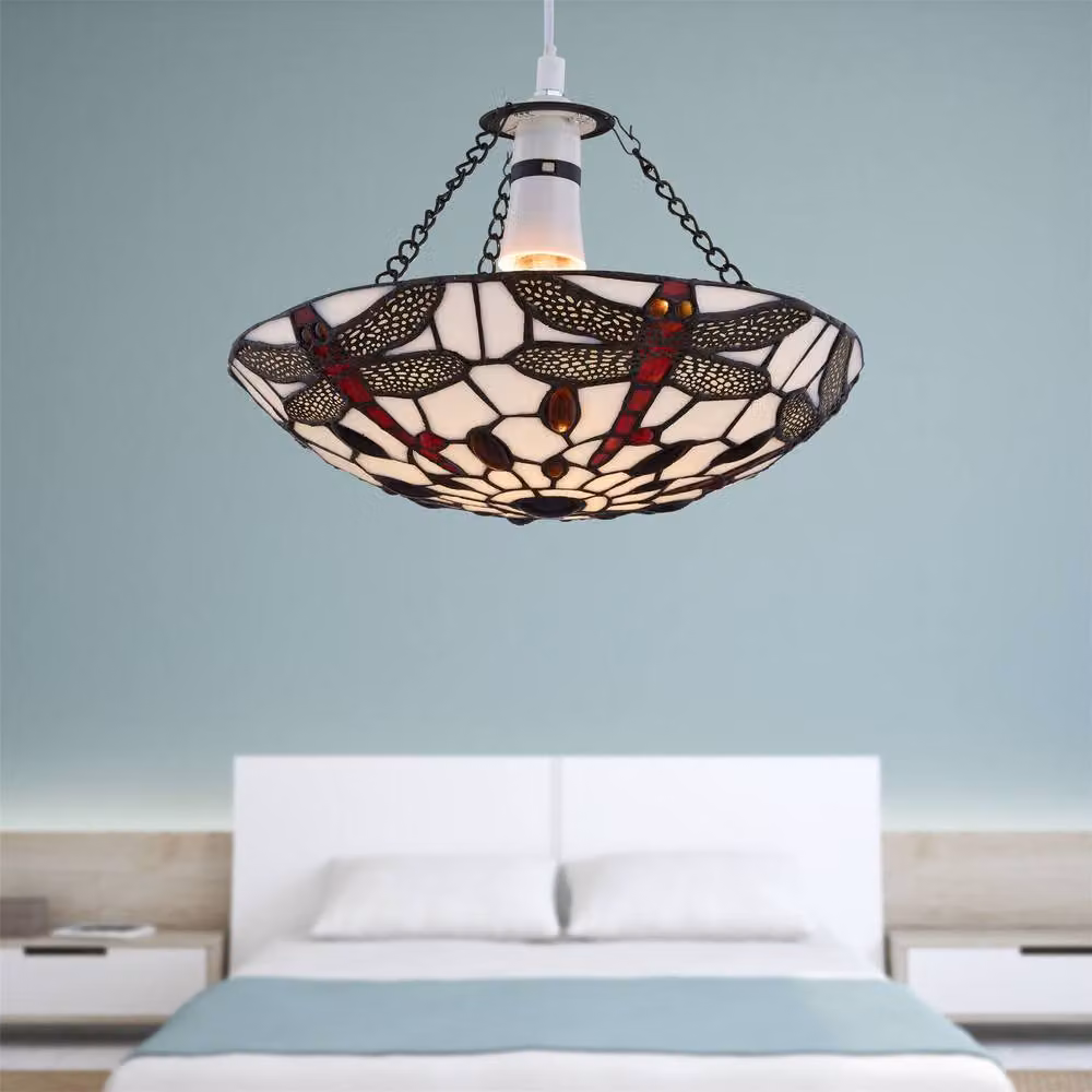 First Choice Lighting Basil Set of 2 Tiffany Style Multicolour Glass Round Uplight Pendant Shades – 3