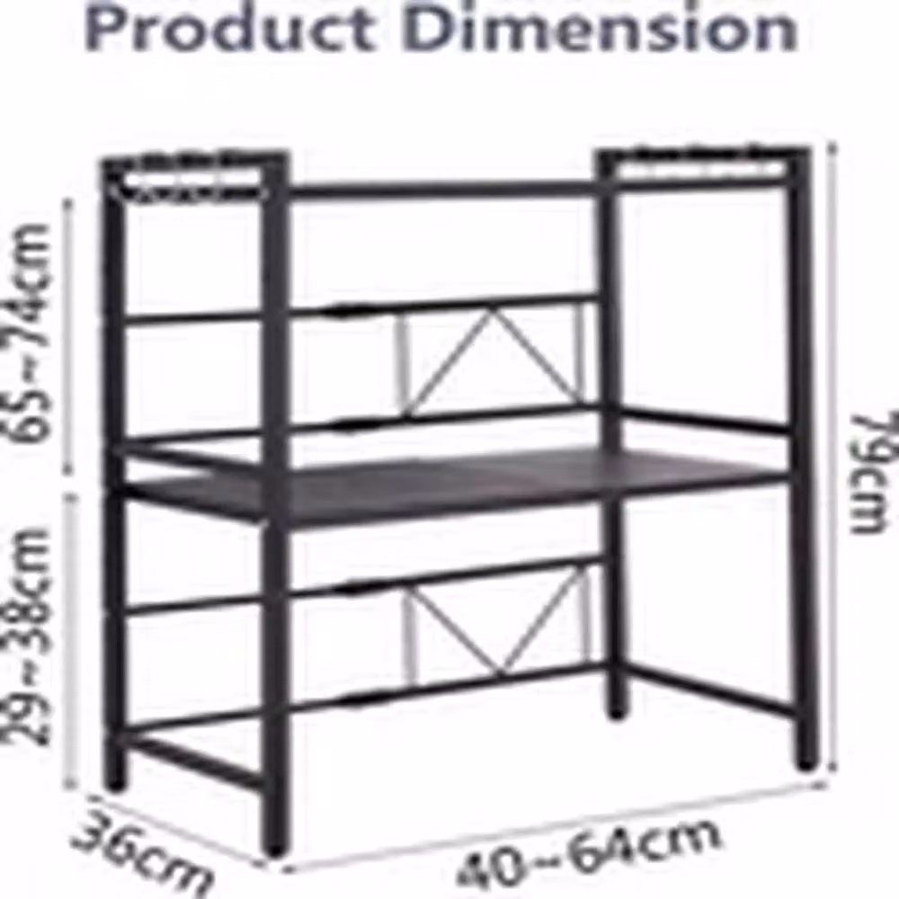 EONLION 3-Tier Expandable Metal Microwave Stand and Kitchen Corner Storage Shelf, Black, H 65 x W 40 x D 15 cm – 2