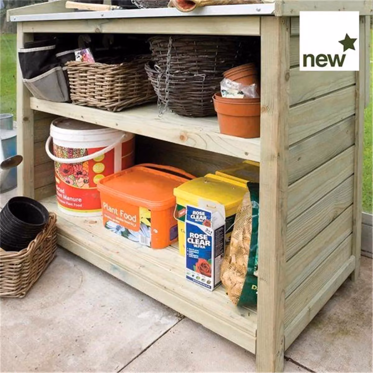 Cheshire Deluxe Potting Bench Workstation in Light Oak, W/D/H: 152.4 x 50.8 x 50.8 cm – 3