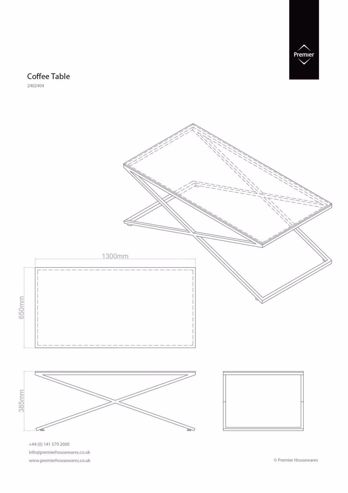 Orsina Geometric Glass Top Coffee Table with Silver X-Frame, W/D/H: 130 x 65 x 40 cm – 3