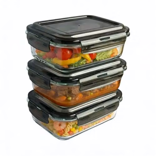 MantraRaj 3 Pack Airtight Glass Food Storage Containers with Leakproof Lids, 1.1 l, Blue and Transparent – 1