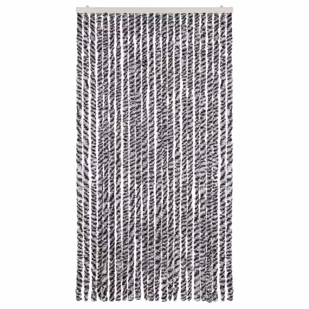 Berkfield Home Striped Chenille Thermal Insulating Fly Curtain in Grey, Black and White, W: 100 cm, H: 230 cm – 3