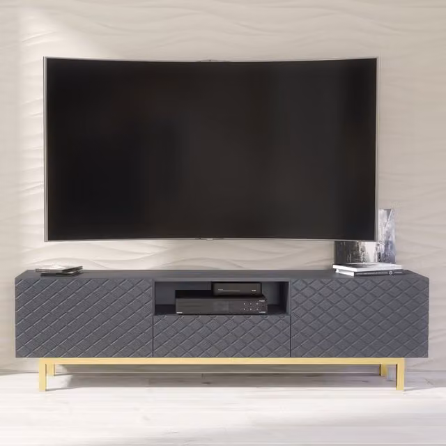 Creative Furniture Diamond Luxe TV Unit in Dark Grey with Push to Open Storage, W: 180 cm, D: 35 cm, H: 50 cm – 1