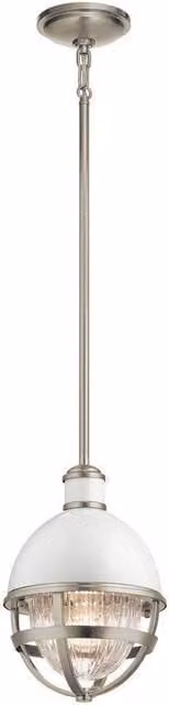Kichler Tollis Globe Pendant Ceiling Light in Silver and White Glass
