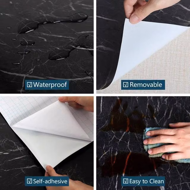 KORVIXA Self-Adhesive Kitchen Cupboard Sticker Wrap Film, Black, W: 52 cm, L: 1000 cm