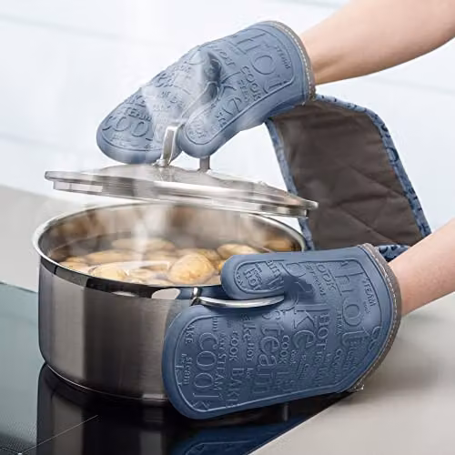 Zeal Silicone Double Oven Gloves in Provence Blue, Waterproof and Heat-Resistant with Non-Slip Grip – 4