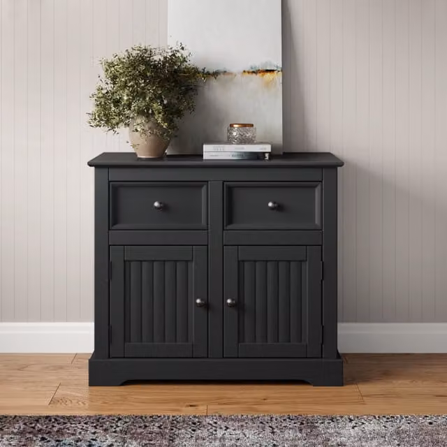 Mercers Furniture Country Antique Solid Wood Pine 2 Door 2 Drawer Sideboard in Carbon
