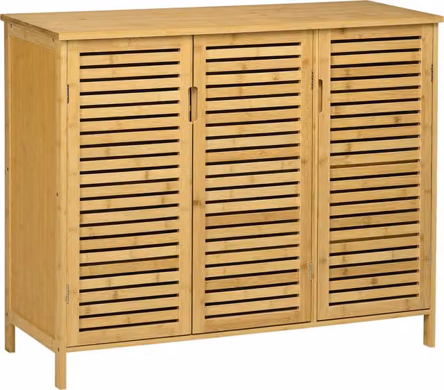 HOMCOM Rustic Brown Shoe Cabinet with 3 Hinged Doors and 8 Internal Shelves – 1