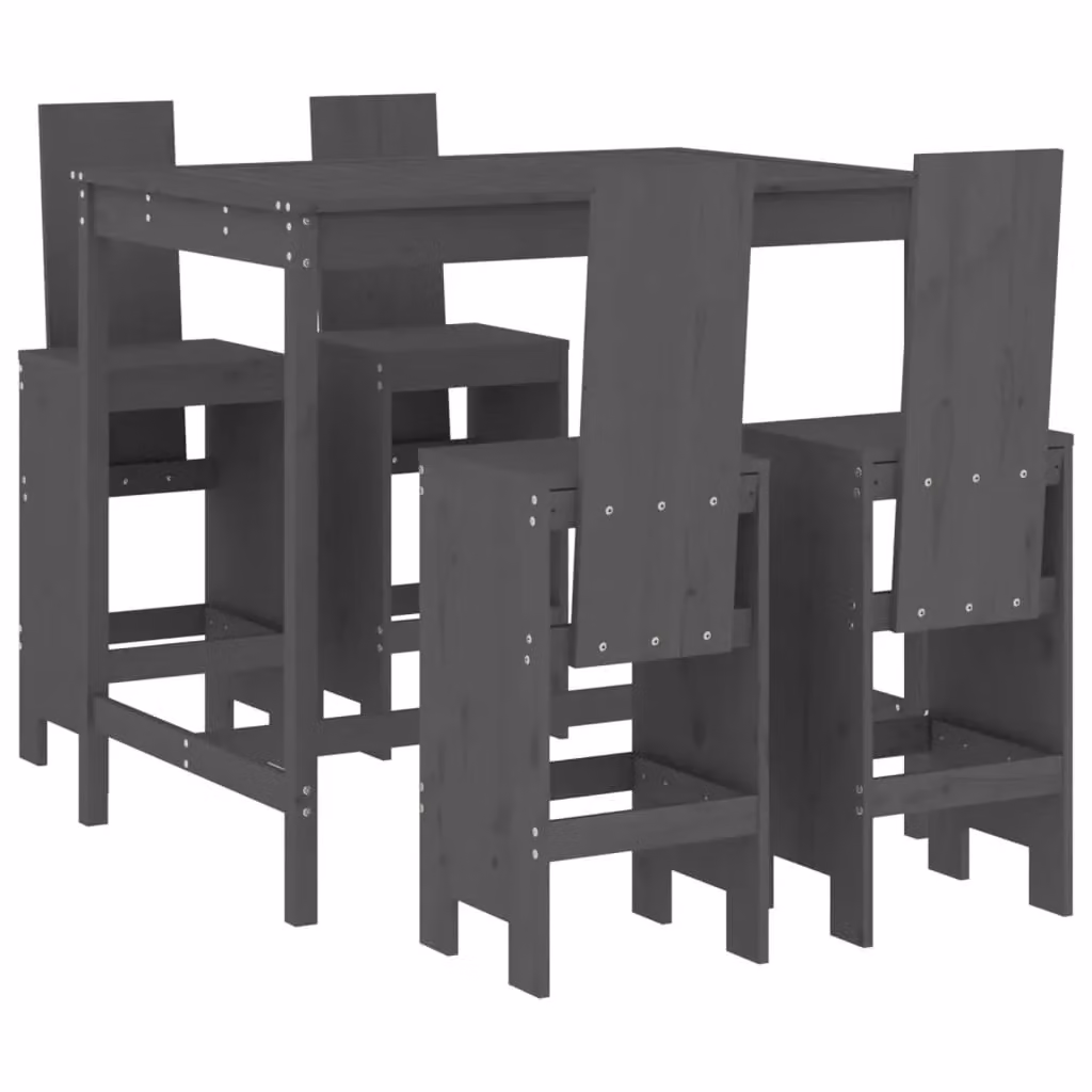 Berkfield Home 5 Piece Garden Bar Set in Grey Solid Wood Pine – 2