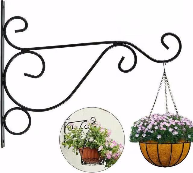 KORVIXA 4-Pack Heavy Duty Metal Garden Hanging Basket Brackets in Black, W/H: 100 x 100 cm – 1