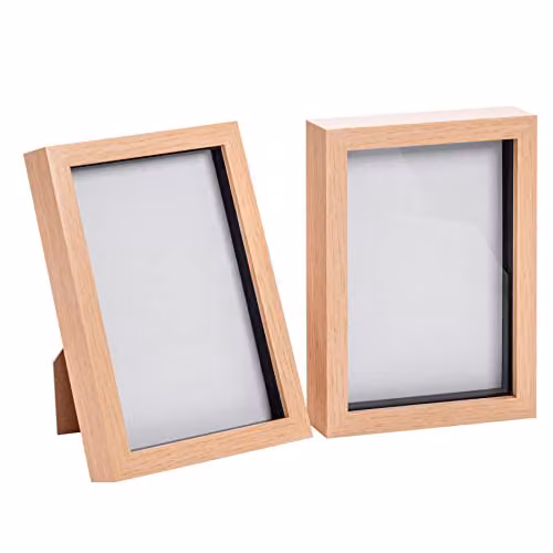 Nicola Spring Minimalist Rectangular 3D Shadow Box Photo Frame, Set of 2, Beige and Brown, A5, W/D/H: 23.5 x 15.24 x 3.5 cm