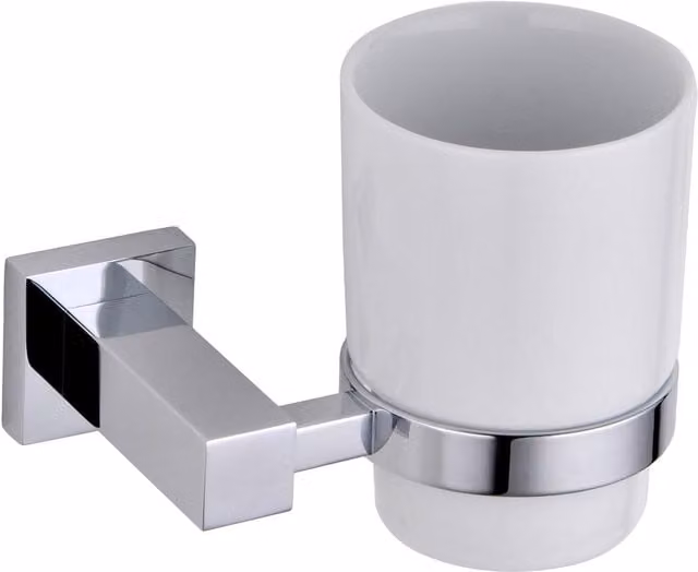 Nes Home Modern Chrome Single Wall Mounted Tumbler Holder in Silver and White