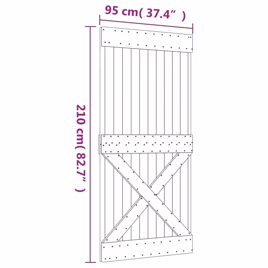 Berkfield Home Rustic Sliding Door with Hardware Set, Solid Brown Pine Wood, W: 95 cm, H: 210 cm – 2