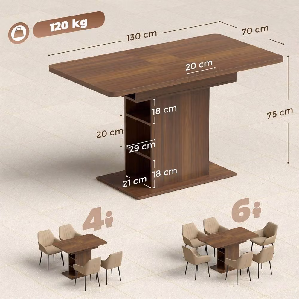 NESTLUNE Extendable Rectangular Dining Table in Brown for 4-6 Adults – 2
