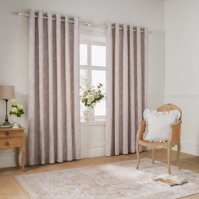Make It A Home Bella Floral Eyelet Curtain Pair in Beige and Pink, Height: 229 cm