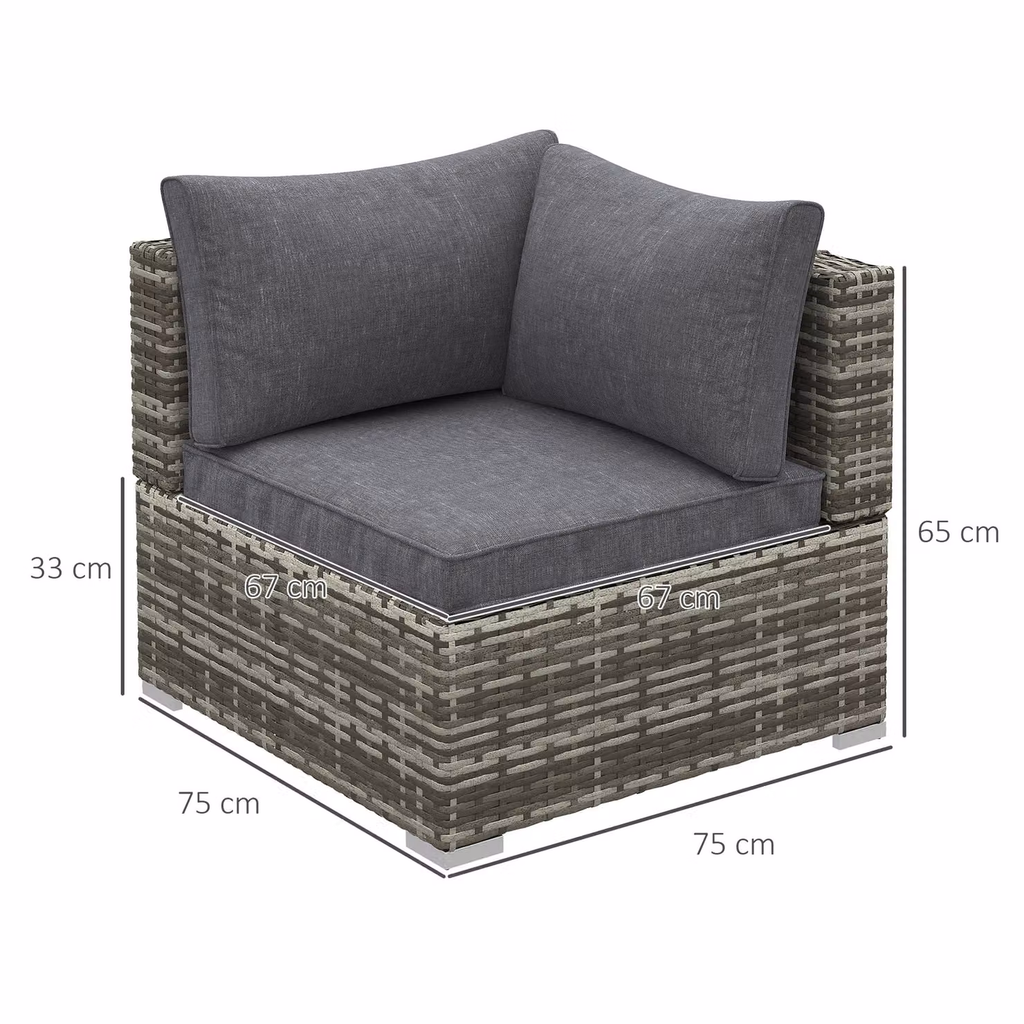 Outsunny Rattan Wicker Corner Sofa and Single Chair Garden Furniture Set with Cushions in Deep Grey – 3