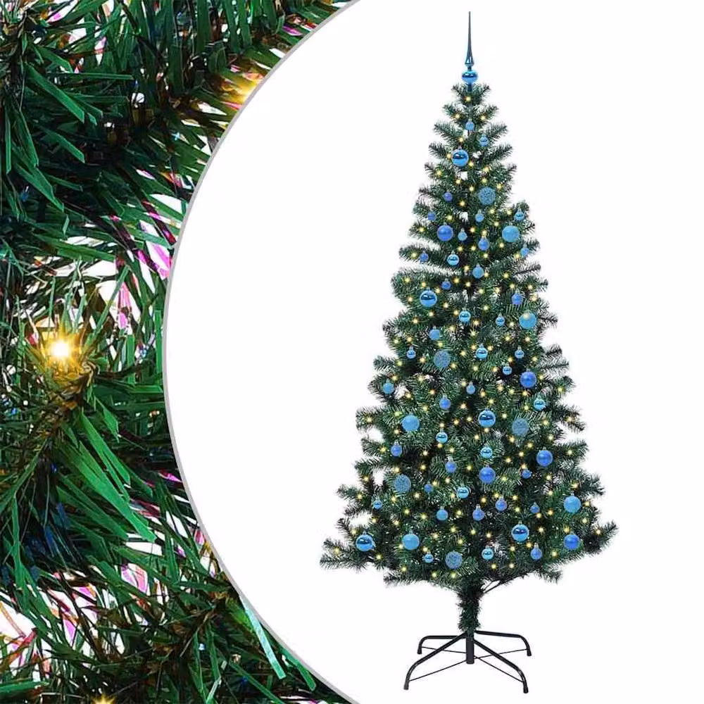 Berkfield Home Elegant Pre-lit Artificial Christmas Tree in Green, H 240 cm, W 120 cm, D 60 cm – 3