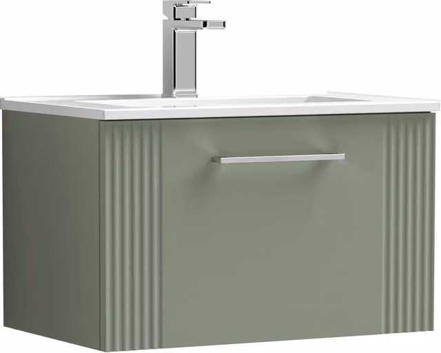 Balterley Wall Hung 1 Drawer Vanity Unit with Minimalist Basin, Satin Green, W: 60 cm