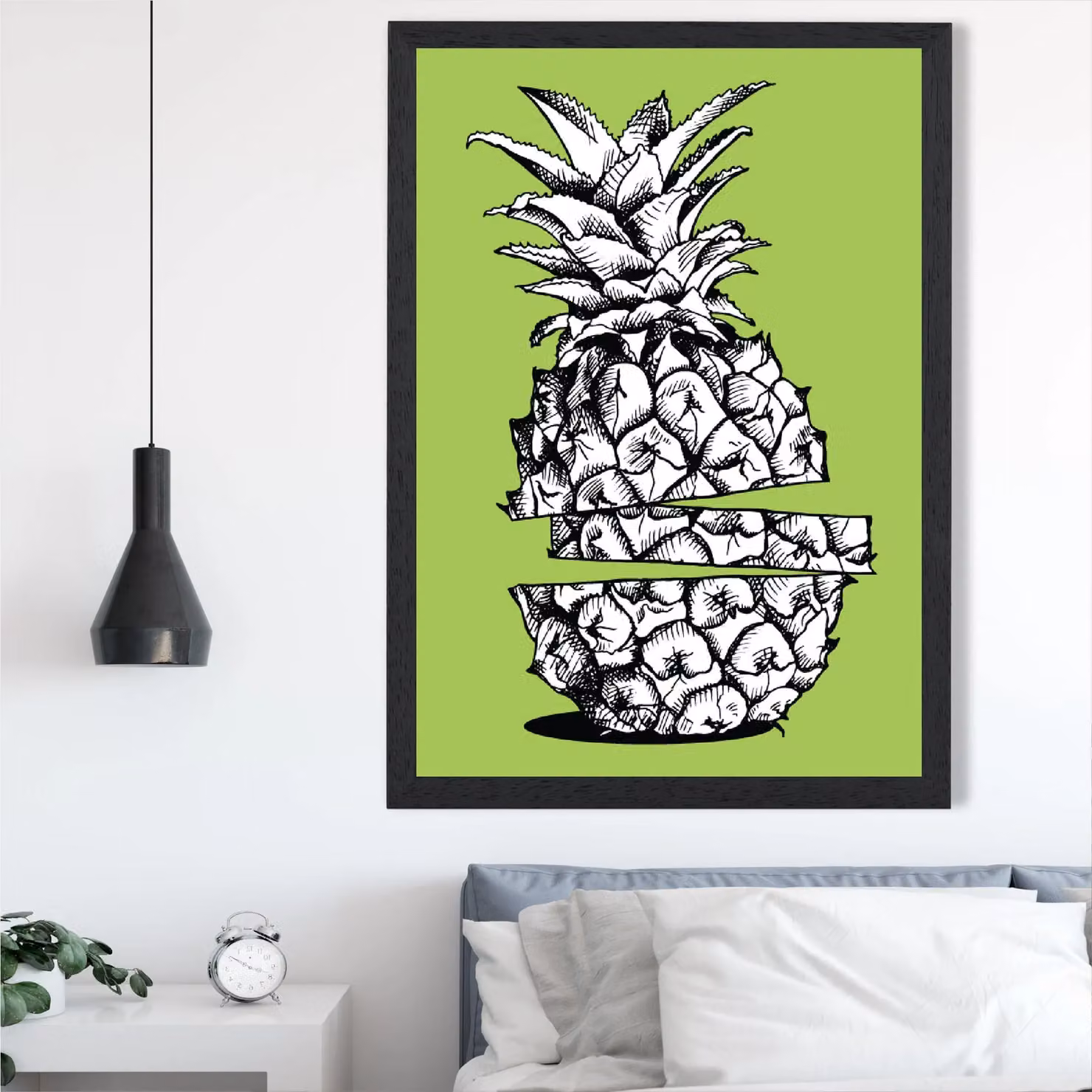 ARTZE Sketch Pineapple Botanical Illustration Framed Print, Bright Green and Black, H 29.7 cm x W 21.0 cm – 2