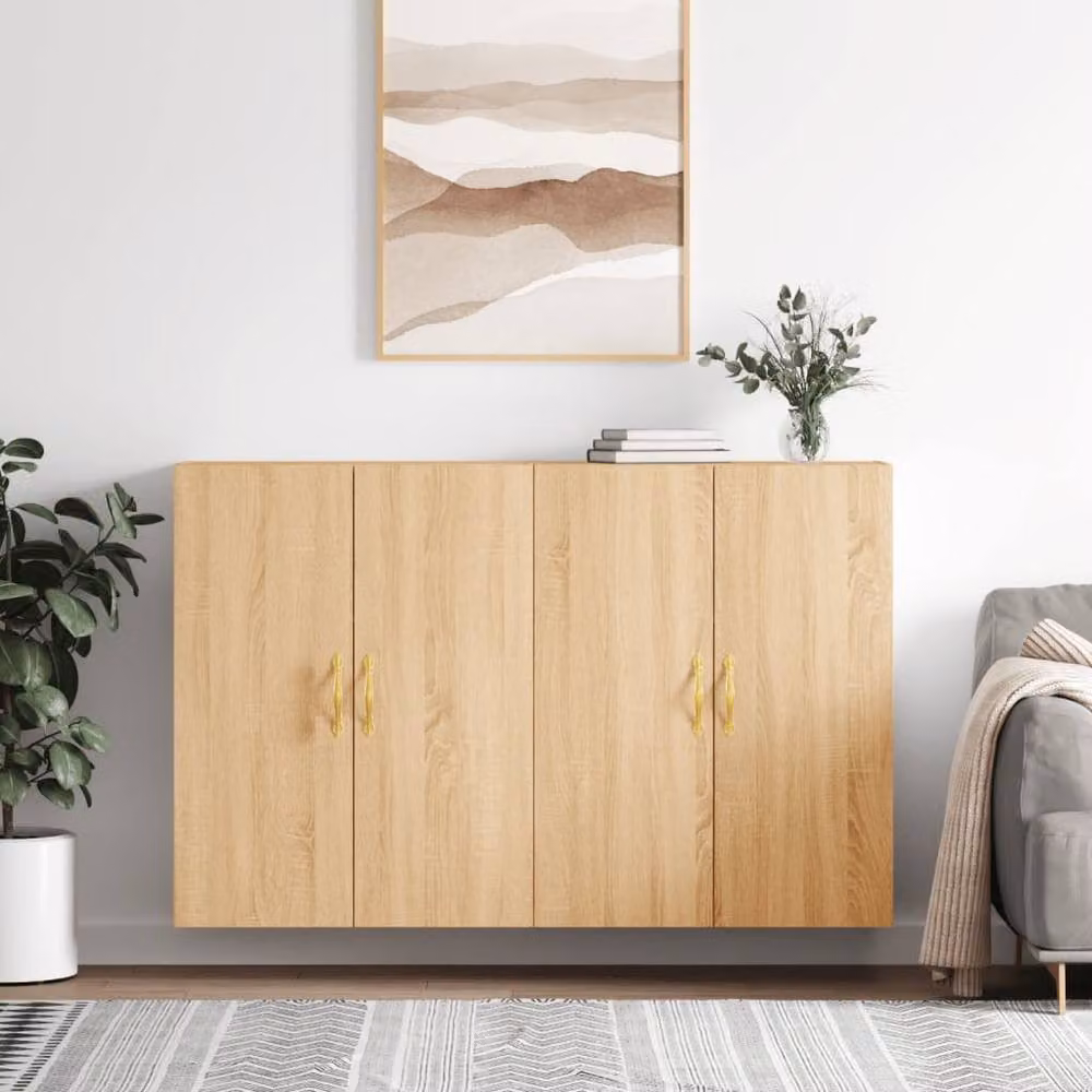 Berkfield Home Set of 2 Wall Mounted Cabinets in Sonoma Oak and Beige, W/D/H: 69.5 x 34 x 90 cm – 2