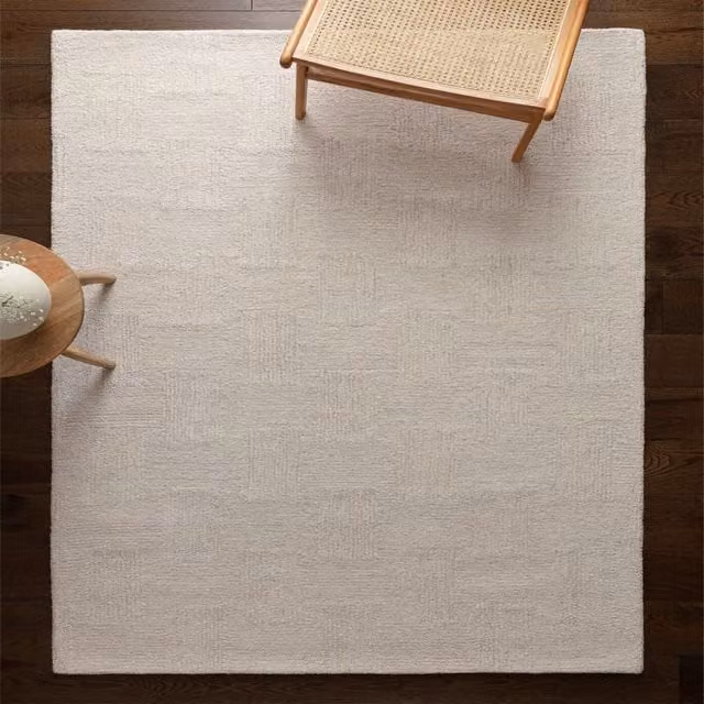 The Rug Shop UK Cream and White Modern Abstract Handmade Polyester Area Rug W: 200 cm, L: 290 cm