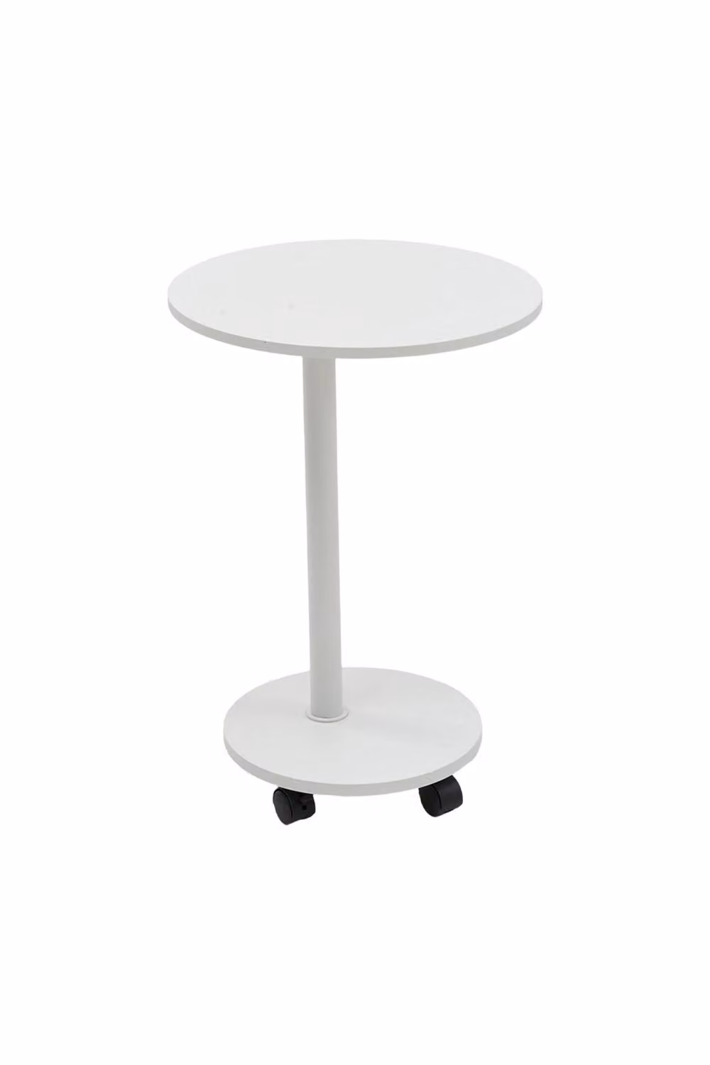 Living and Home Modern Round Side Table with Lockable Castors in White – 2