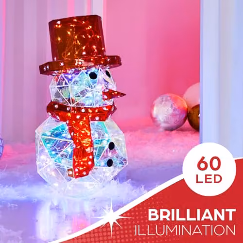 The Christmas Workshop Iridescent Snowman with 100 Cool White LED Lights, USB Powered Indoor Christmas Decoration, Height: 25 cm – 5