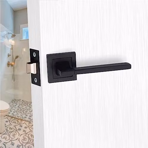 Golden Grace Aztec Straight Bathroom Door Handles with Mortise Lock, Matt Black – 3