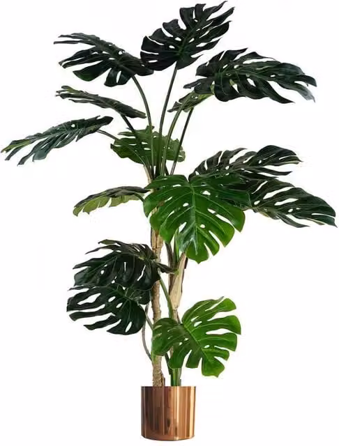 Botanik Leaf 150cm Artificial Monstera Plant in a Green Copper Metal Planter with Black Pot
