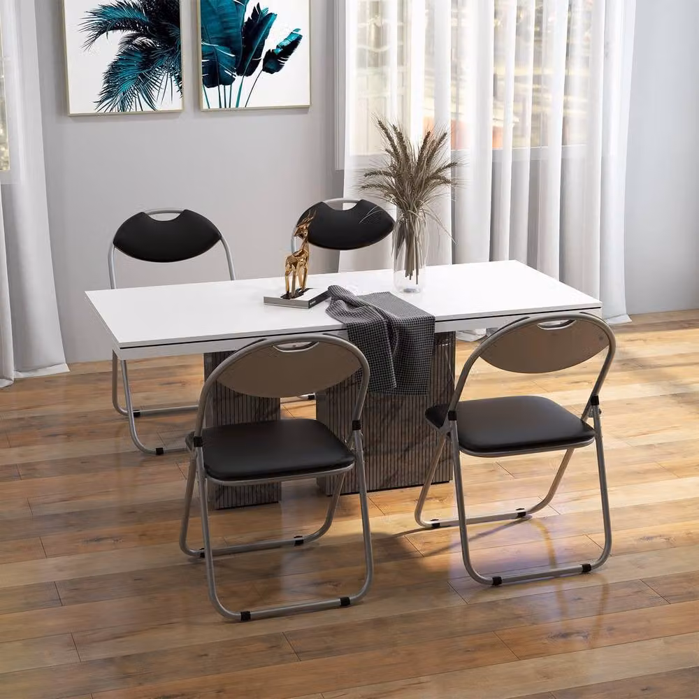 Costway Set of 4 Black Folding Metal Kitchen and Dining Chairs with Padded Synthetic Leather Seats – 6