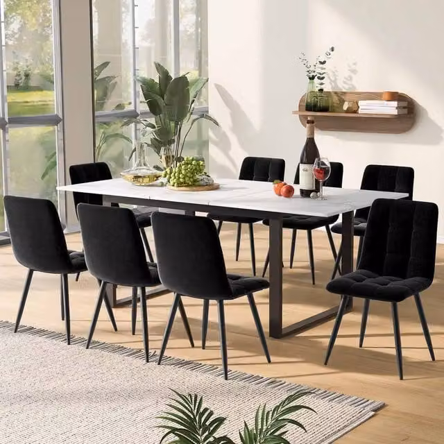 ModernLuxe Extendable Rectangular Dining Table with White Marble Top and Butterfly Leaf, W: 140-180 cm, D: 80 cm, H: 75 cm – 1