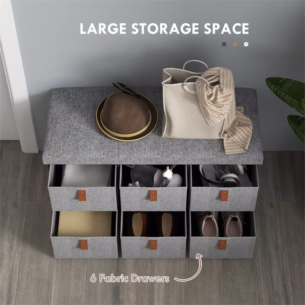 EONLION Grey Fabric Shoe Storage Bench with Upholstered MDF Frame, Width: 100 cm – 3