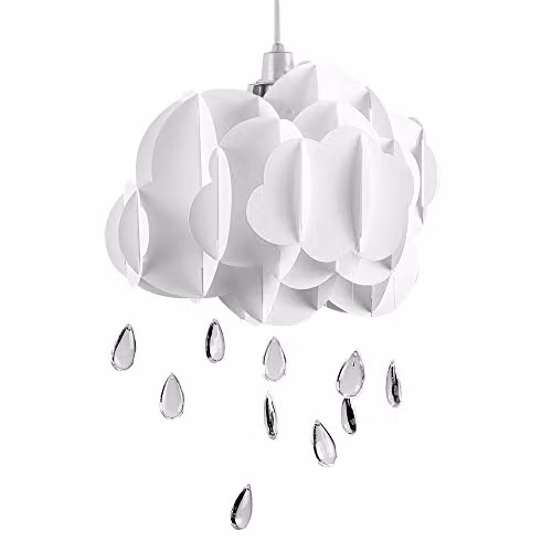 MiniSun White Layered Cloud Ceiling Light Shade with Acrylic Water Droplets, Shade Width: 35 cm – 1