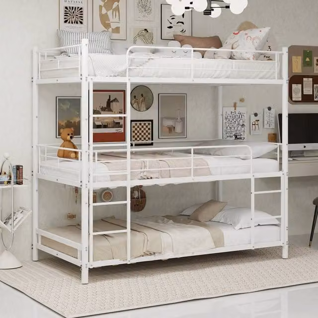 Matteo White Metal Two-Tier Bunk Bed for Children, W/D/H: 90 x 200 cm