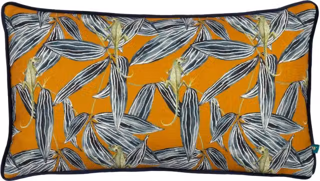 Terrys Floral Rectangular Piped Filled Cushion in Yellow, Grey and Orange, W/D/H: 50 x 30 x 30 cm