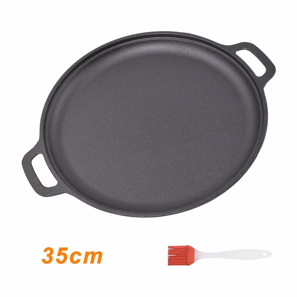 NESTLUNE Black Non Stick Cast Iron Round Griddle Pizza Grill Pan, Diameter: 35 cm – 2