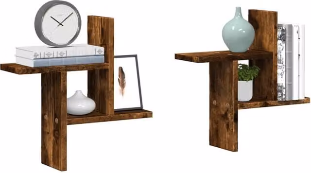 Berkfield Home Wall Mounted Shelves, 2 Pack, Smoked Oak Brown, W/D/H: 38 x 12 x 38 cm