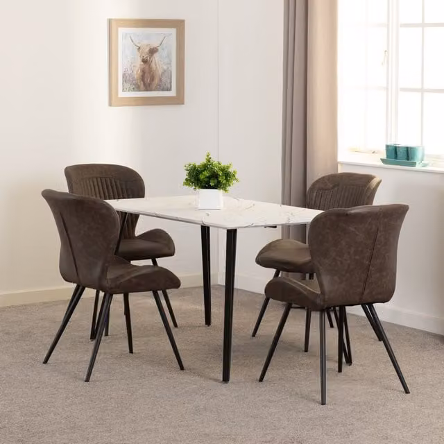 Seconique Marlow & Quebec Modern Rectangular Dining Set with Marble Effect Table and Chairs in Brown – 1